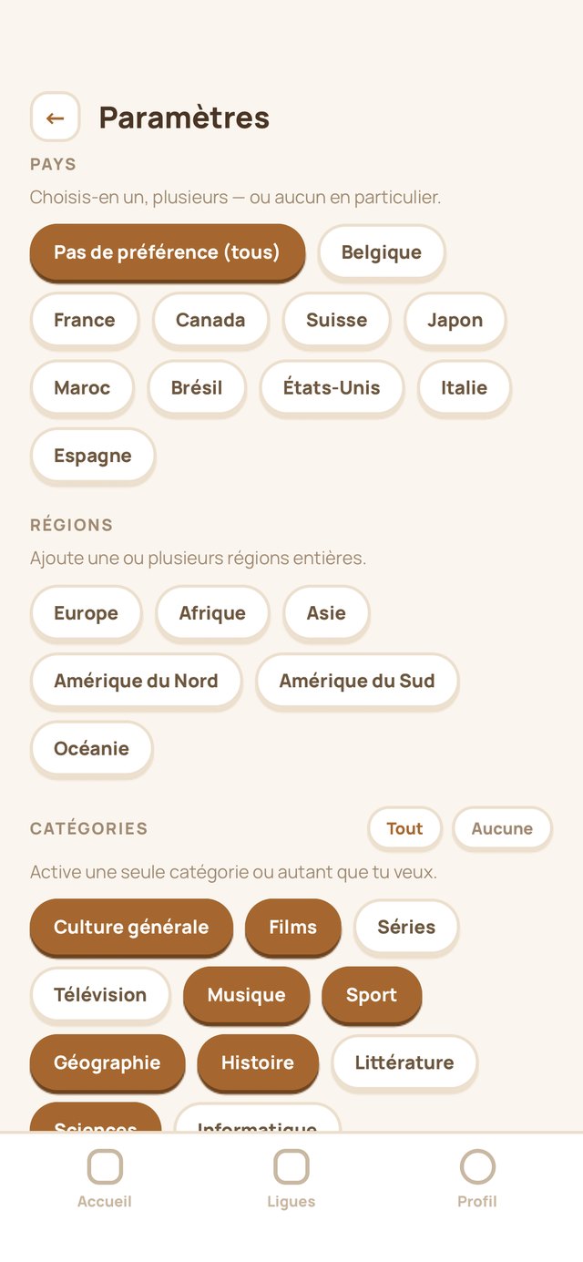Choosing countries, regions and question categories.